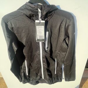 Mons Royale light Black Hooded Jacket with White Zippers Size Small